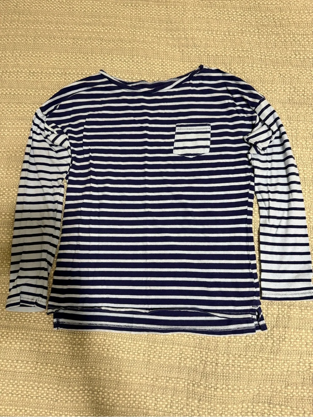 Old Navy Girls' Navy & White Stripe Long-Sleeve Pocket Tee Size XL 14